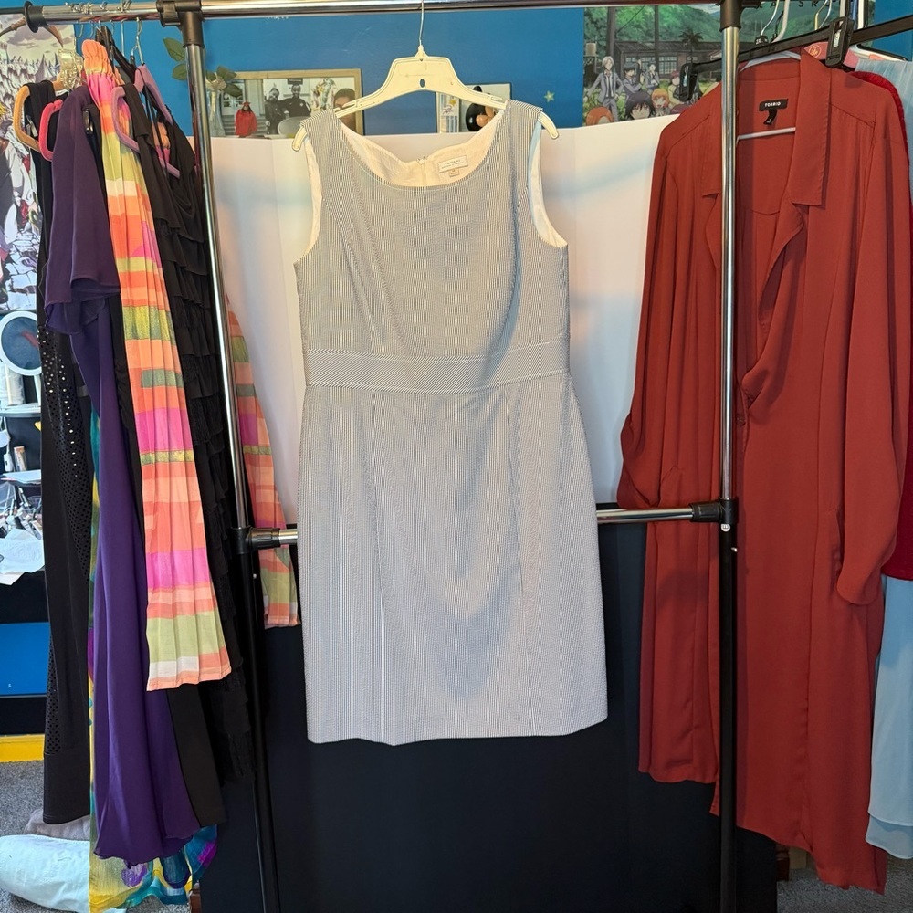 Tahari ASL size 14 Black and White Striped Sleeveless Dress
